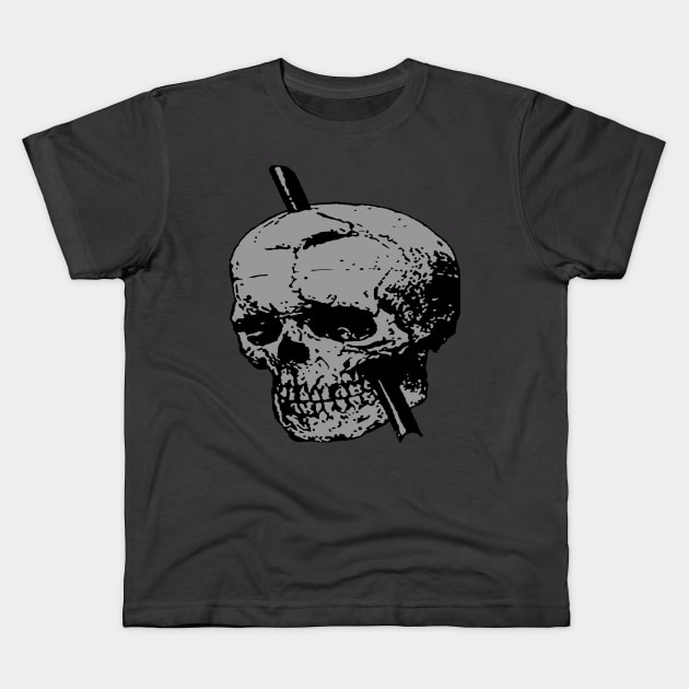 Grey Skull of Phineas Gage With Tamping Iron Kids T-Shirt by taiche